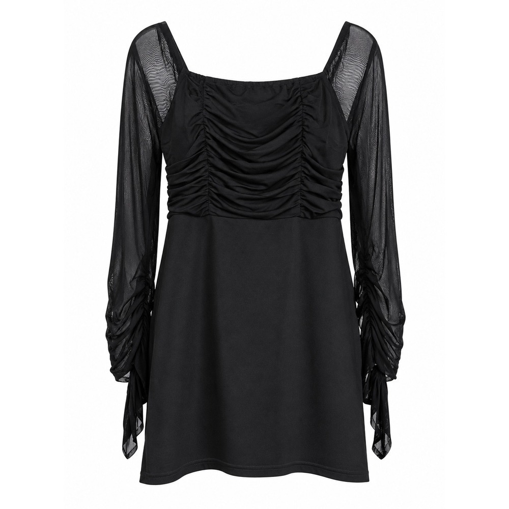 Lulus Black Ruched Mini Dress XXL NWT Sheer Sleeve Romantic Goth Whimsigoth